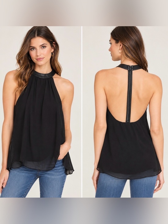 Alice + Olivia Tops - Alice + Olivia Black Sheer Back-Zip Halter Blouse/ Size Small(estimated)